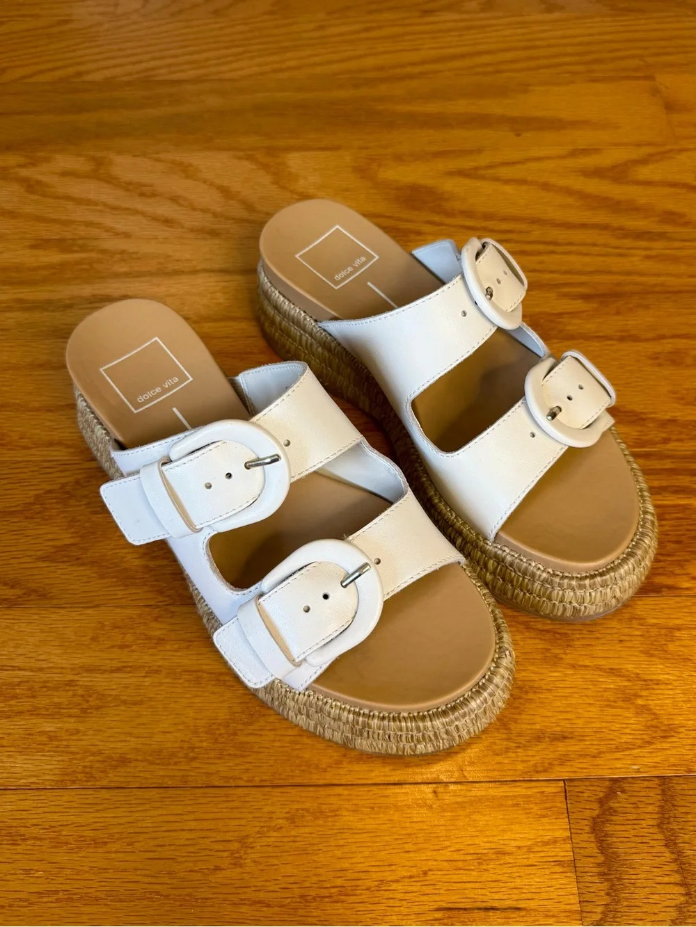 Dolce Vita Witny White Leather Espadrille Platform Buckle Sandals 6⁠